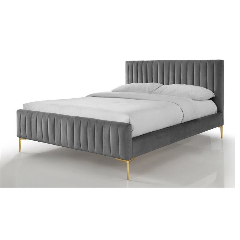 Pemberly Row Wood and Fabric Upholstered Queen Platform Bed in Charcoal