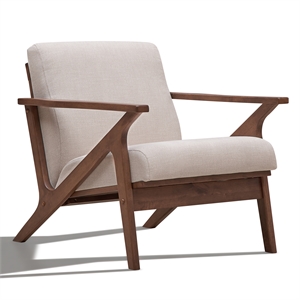 Pemberly Row Solid Wood and Fabric Upholstered Accent Armchair in Walnut / Beige