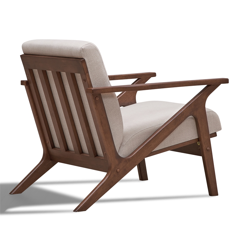 Pemberly Row Solid Wood and Fabric Upholstered Accent Armchair in Walnut / Beige