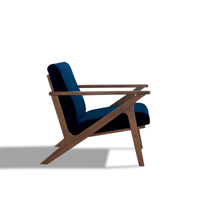 Pemberly Row Solid Wood and Velvet Upholstered Accent Armchair in Blue