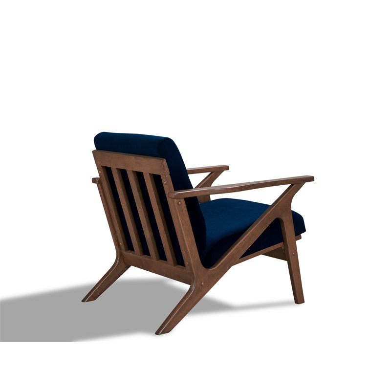Pemberly Row Solid Wood and Velvet Upholstered Accent Armchair in Blue