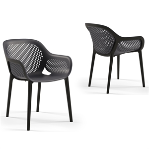 Pemberly Row Resin Patio Dining Chair in Anthracite Black - (Set of 2)
