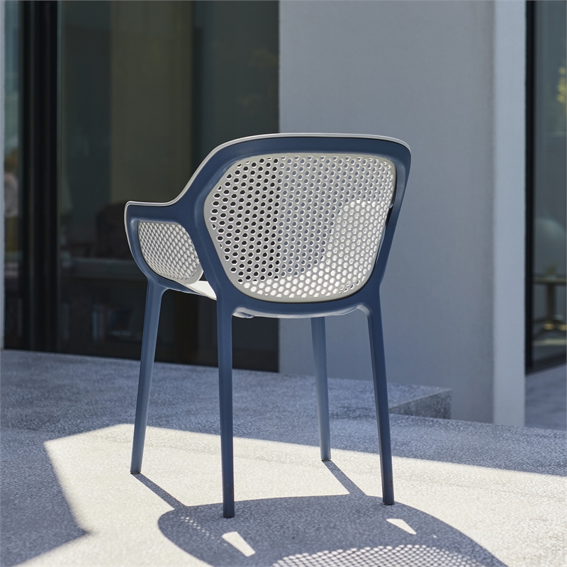Pemberly Row Resin Patio Dining Chair in Blue and Cool Gray - (Set of 2)