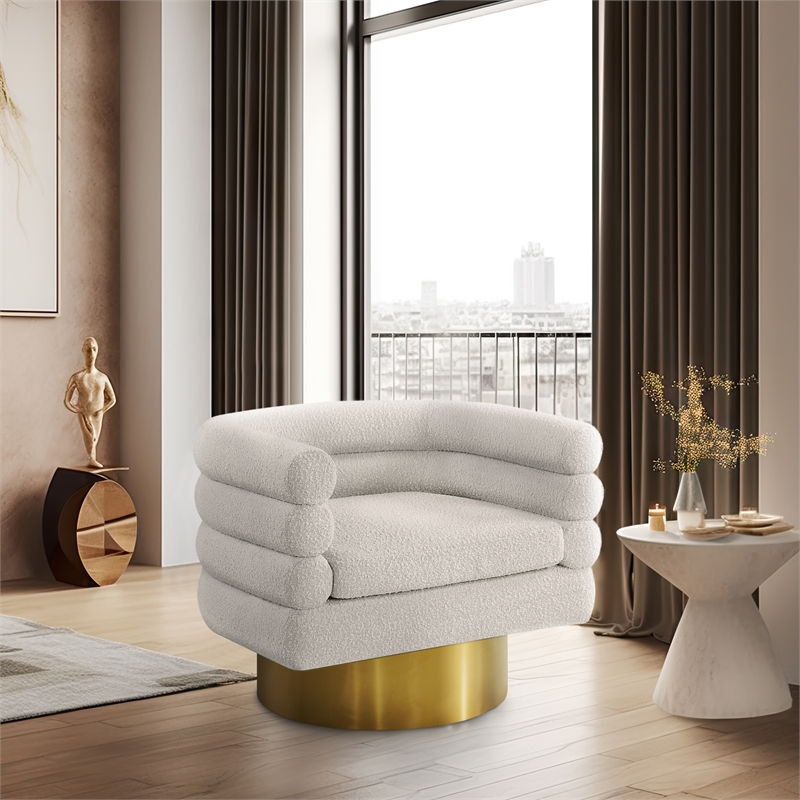 Pemberly Row Contemporary Cream Boucle Fabric Swivel Accent Chair