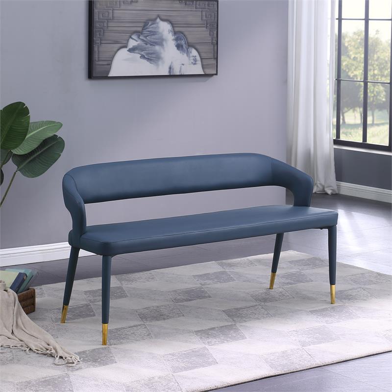 Pemberly Row Contemporary Soft Navy Finish Vegan Leather Bench