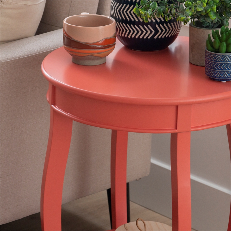 Pemberly Row Contemporary Wood Accent End Table in Coral Orange