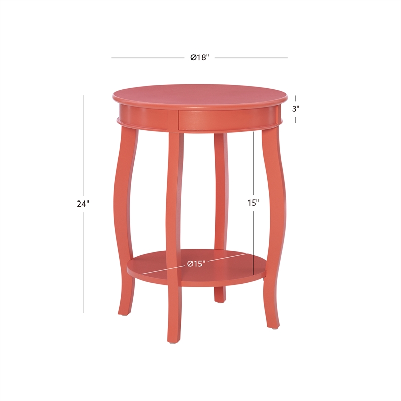 Pemberly Row Contemporary Wood Accent End Table in Coral Orange