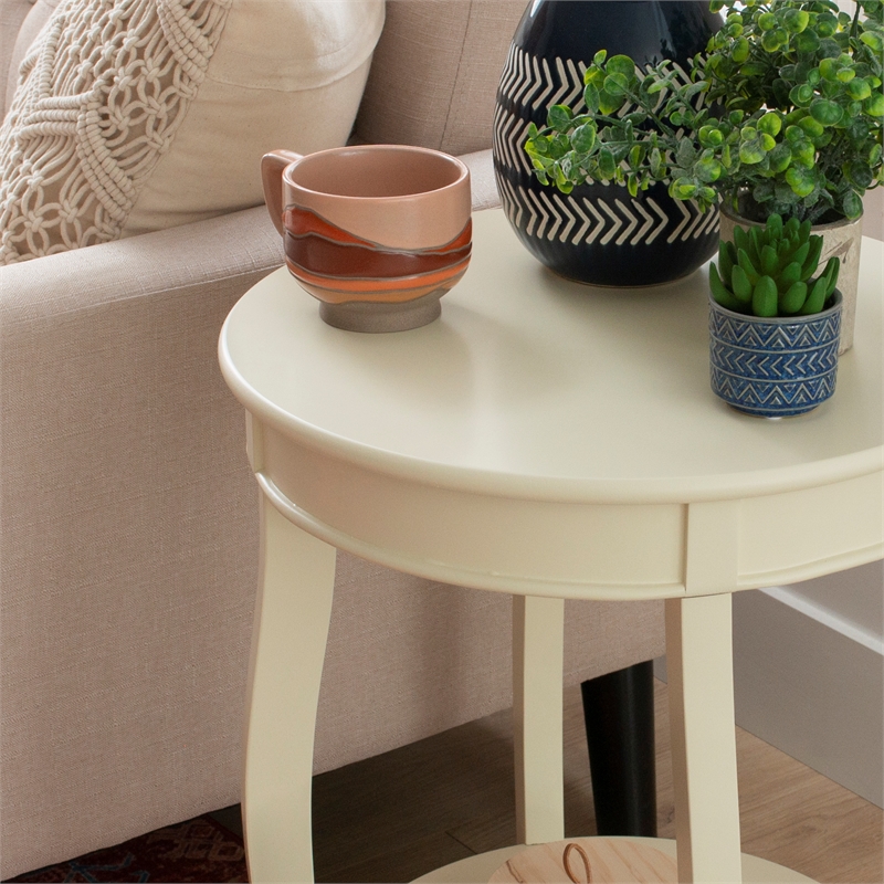 Pemberly Row Contemporary Wood Accent End Table in Off White