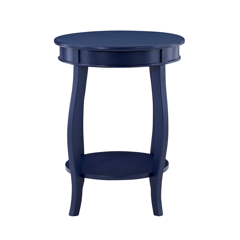 Pemberly Row Wood Accent Side Table with Tapered Legs and Shelf in Navy Blue