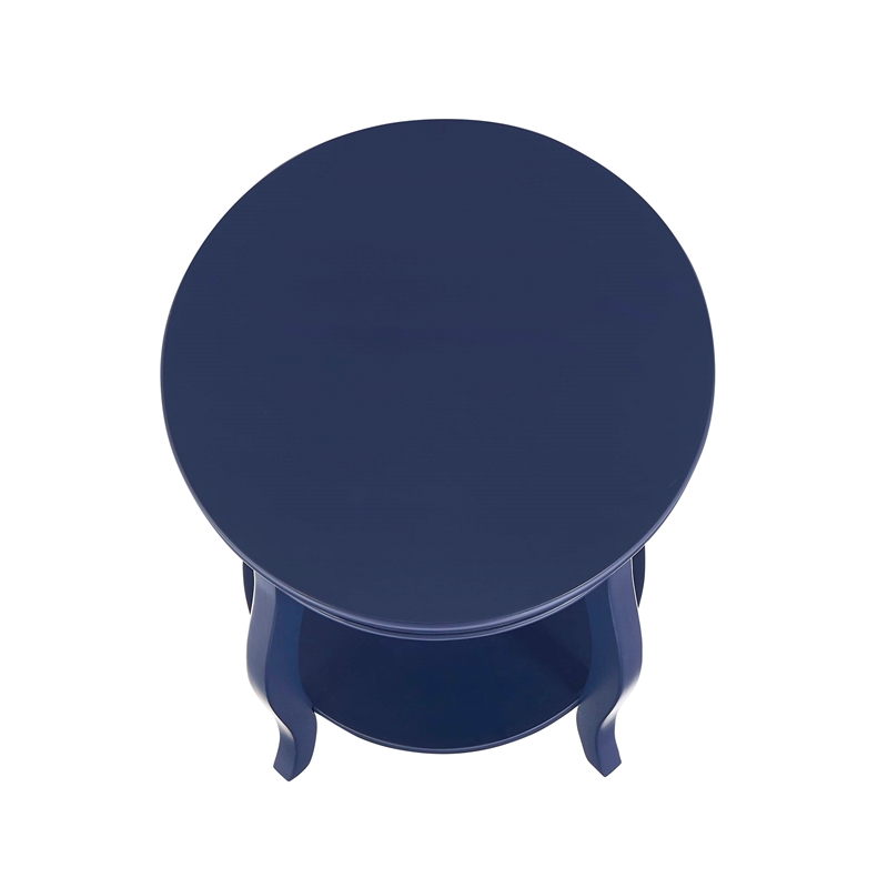 Pemberly Row Wood Accent Side Table with Tapered Legs and Shelf in Navy Blue