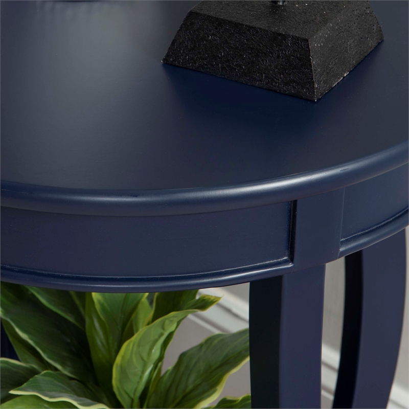 Pemberly Row Wood Accent Side Table with Tapered Legs and Shelf in Navy Blue