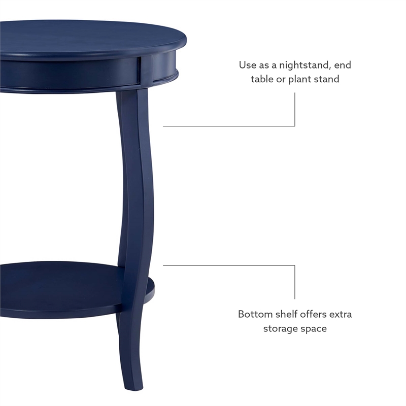 Pemberly Row Wood Accent Side Table with Tapered Legs and Shelf in Navy Blue