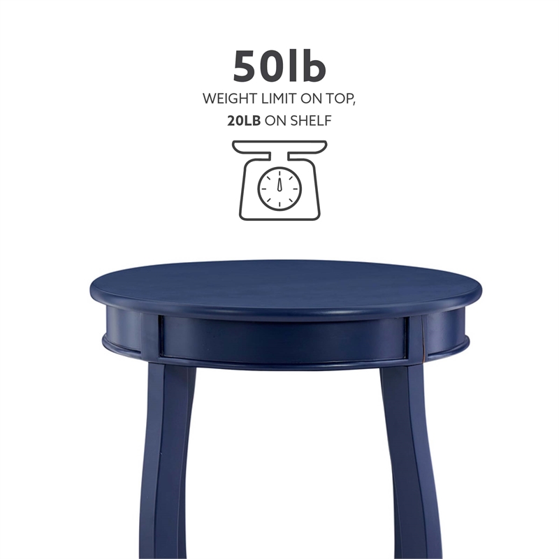 Pemberly Row Wood Accent Side Table with Tapered Legs and Shelf in Navy Blue