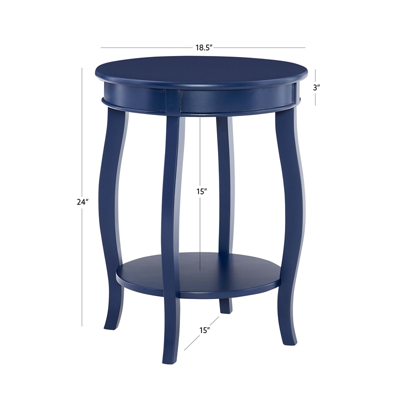 Pemberly Row Wood Accent Side Table with Tapered Legs and Shelf in Navy Blue