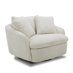 Pemberly Row Fabric Upholstered Swivel Chair with 2 Toss Pillows - Ivory