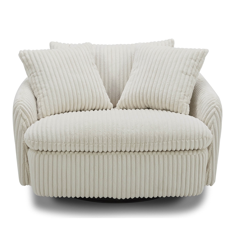 Pemberly Row Fabric Upholstered Swivel Chair with 2 Toss Pillows - Ivory