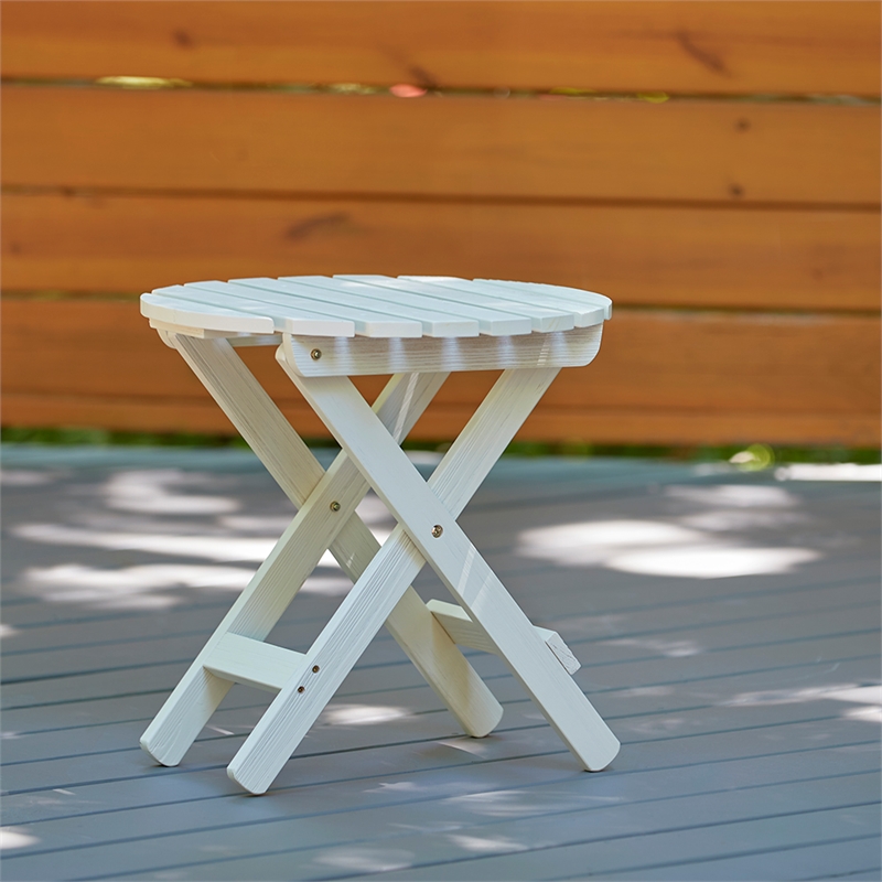 Pemberly Row Adirondack Round Cedar Wood Foldable Side Table in White