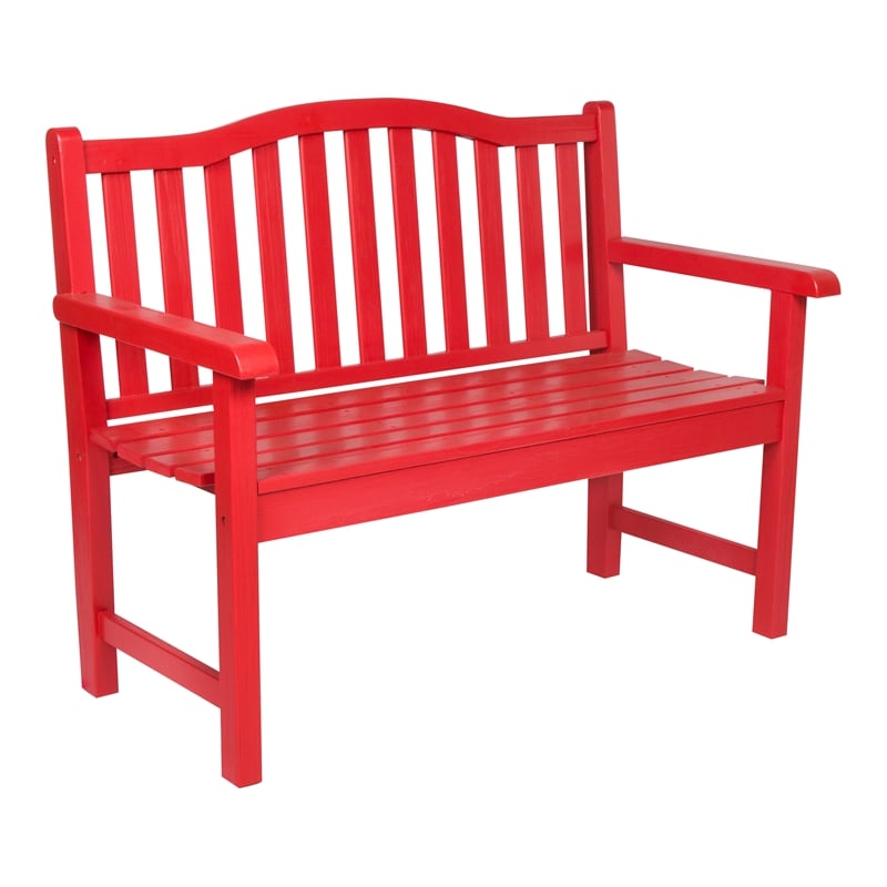 Pemberly Row Traditional Cedar Wood Patio Porch Garden Bench in Red