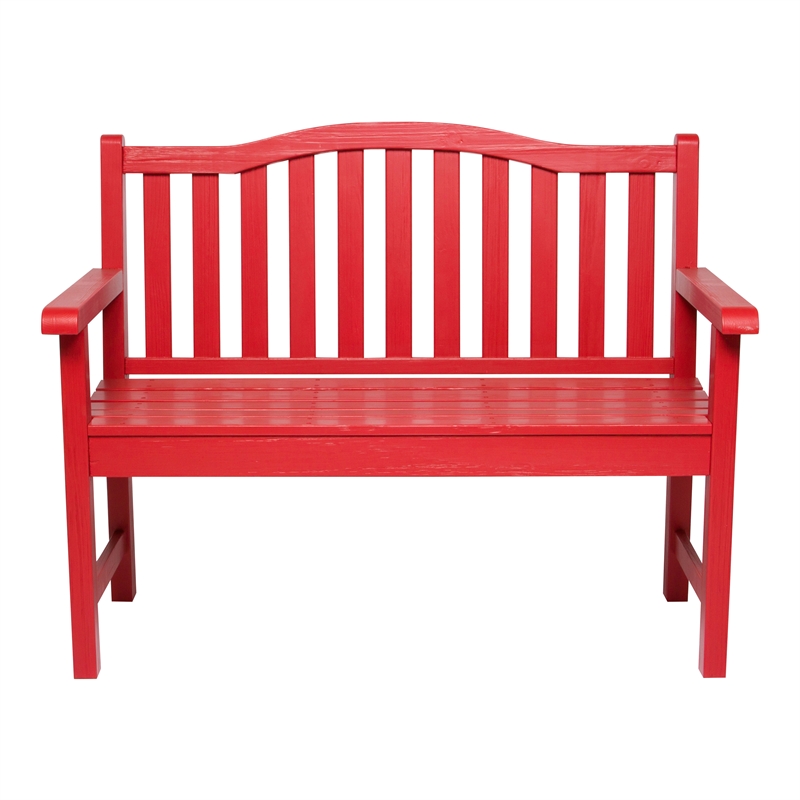 Pemberly Row Traditional Cedar Wood Patio Porch Garden Bench in Red