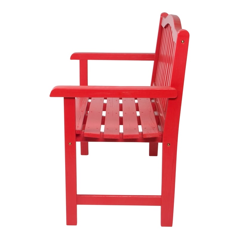 Pemberly Row Traditional Cedar Wood Patio Porch Garden Bench in Red