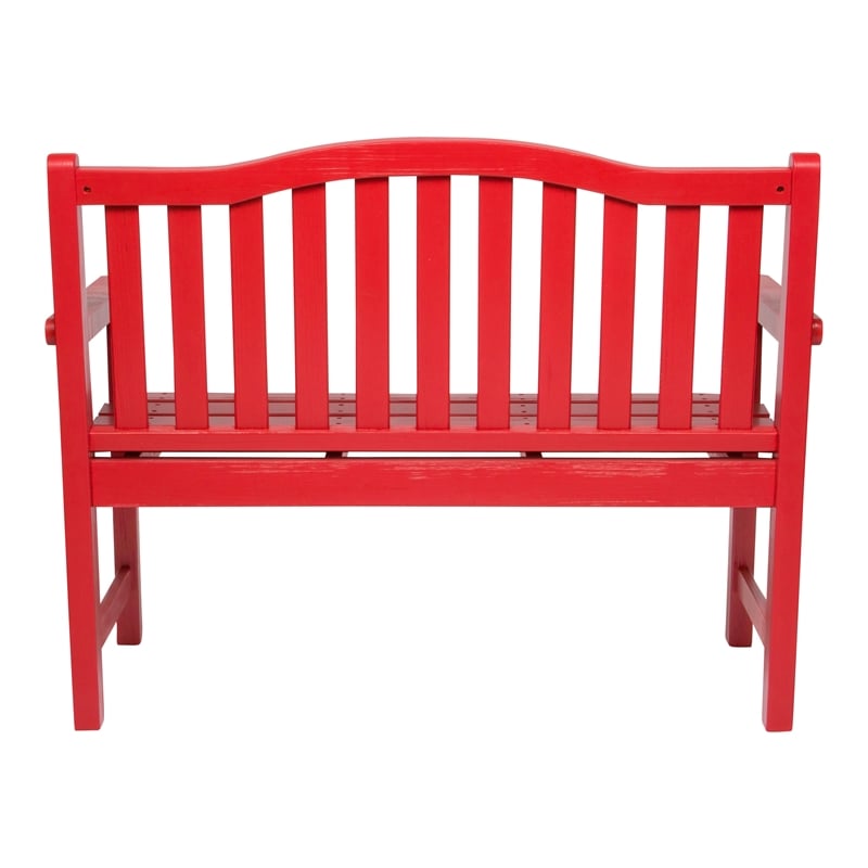Pemberly Row Traditional Cedar Wood Patio Porch Garden Bench in Red