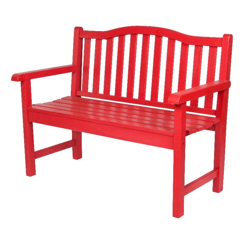 Pemberly Row Traditional Cedar Wood Patio Porch Garden Bench in Red
