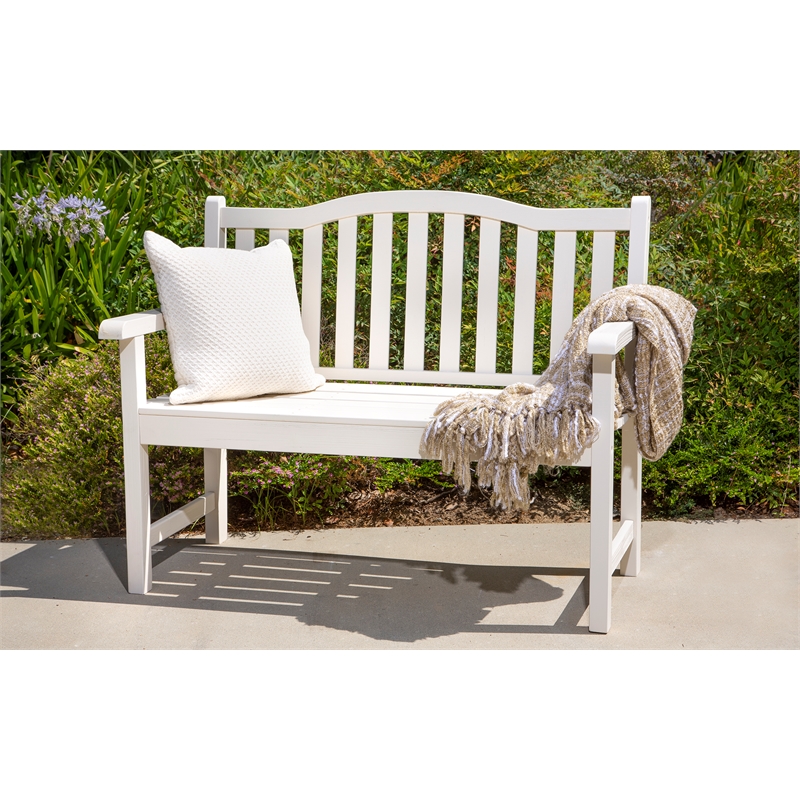 Pemberly Row Traditional Cedar Wood Patio Porch Garden Bench in White