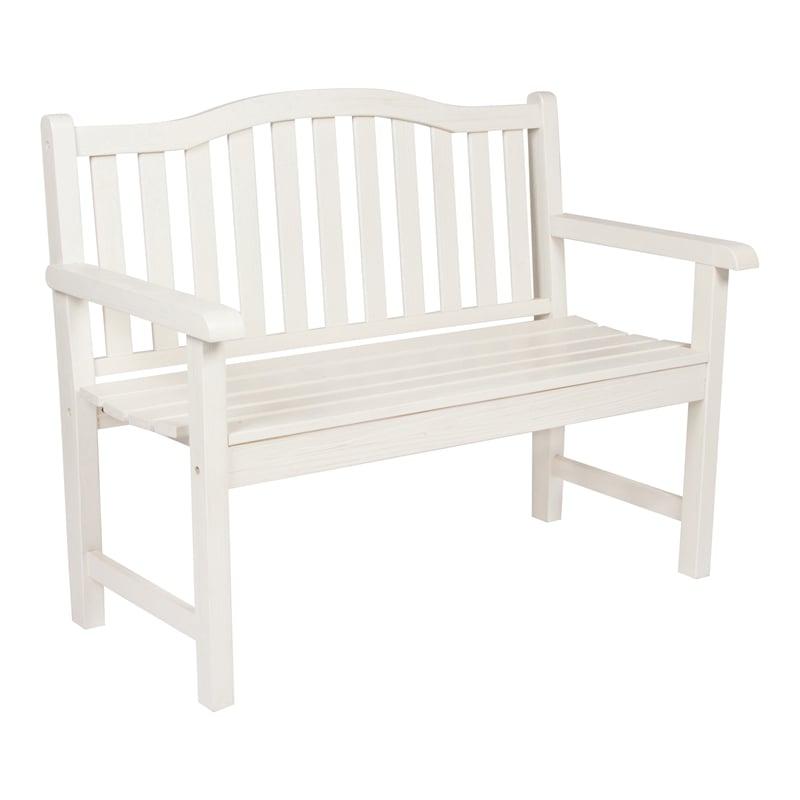 Pemberly Row Traditional Cedar Wood Patio Porch Garden Bench in White