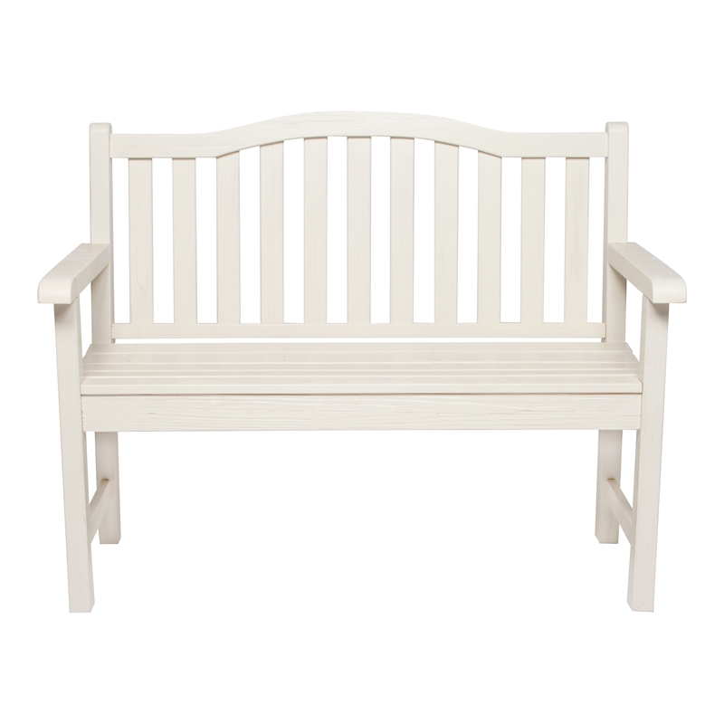 Pemberly Row Traditional Cedar Wood Patio Porch Garden Bench in White