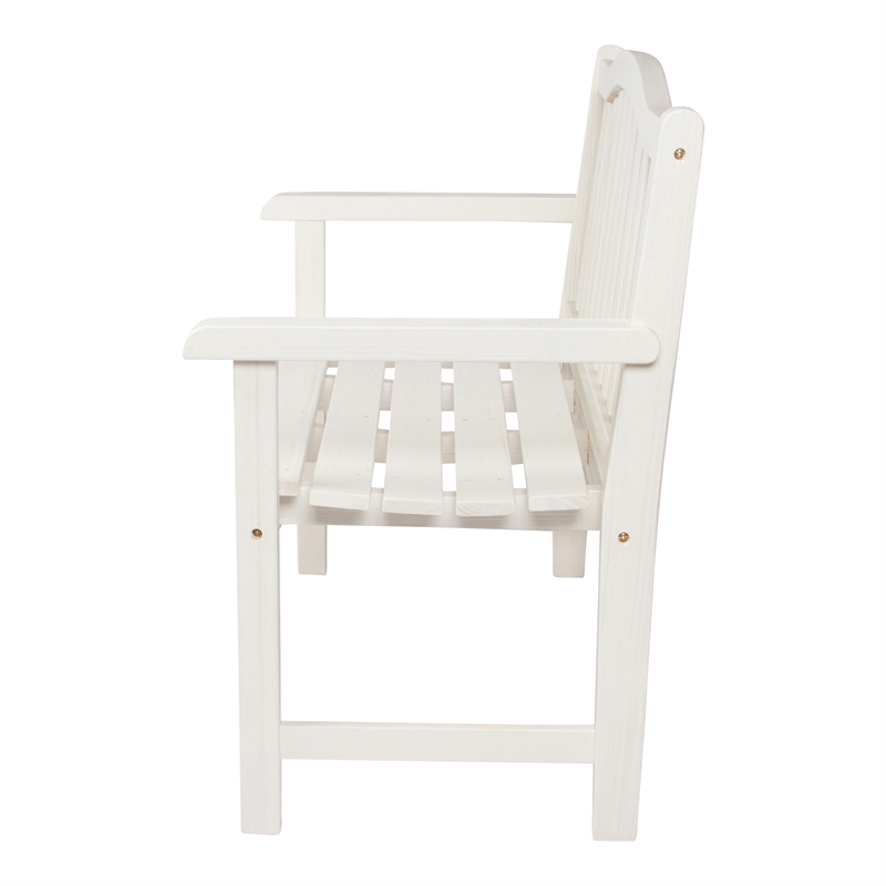 Pemberly Row Traditional Cedar Wood Patio Porch Garden Bench in White