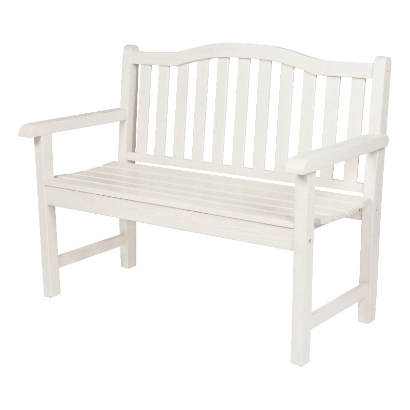 Pemberly Row Traditional Cedar Wood Patio Porch Garden Bench in White