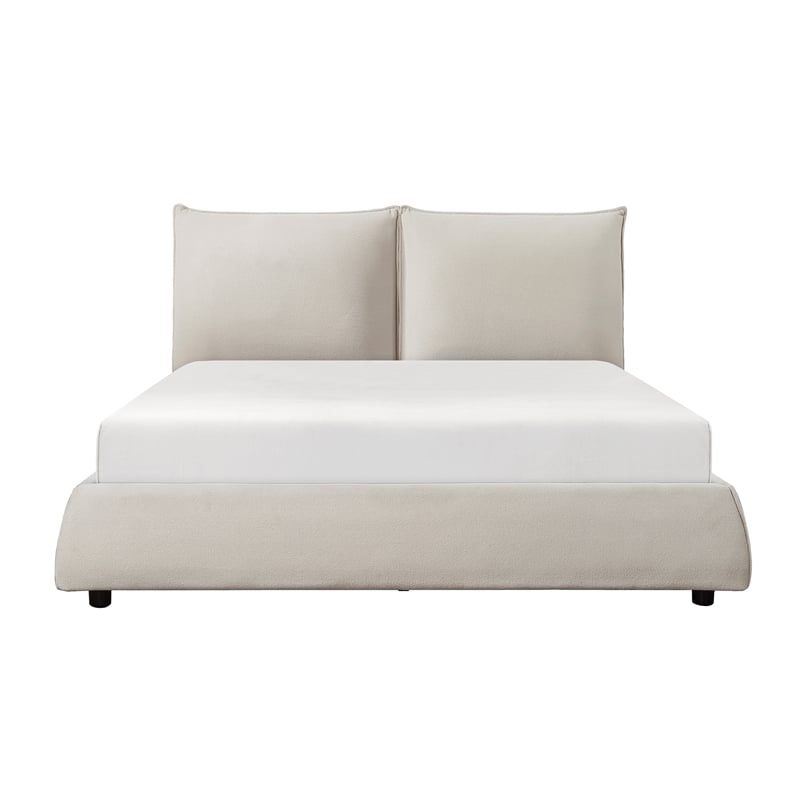 Pemberly Row Linna Chenille Upholstery Queen Platform Bed in Beige