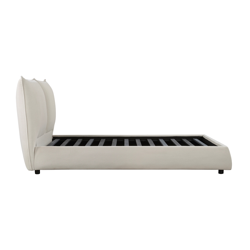 Pemberly Row Linna Chenille Upholstery Queen Platform Bed in Beige