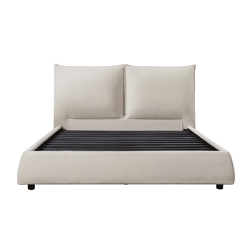 Pemberly Row Linna Chenille Upholstery Queen Platform Bed in Beige