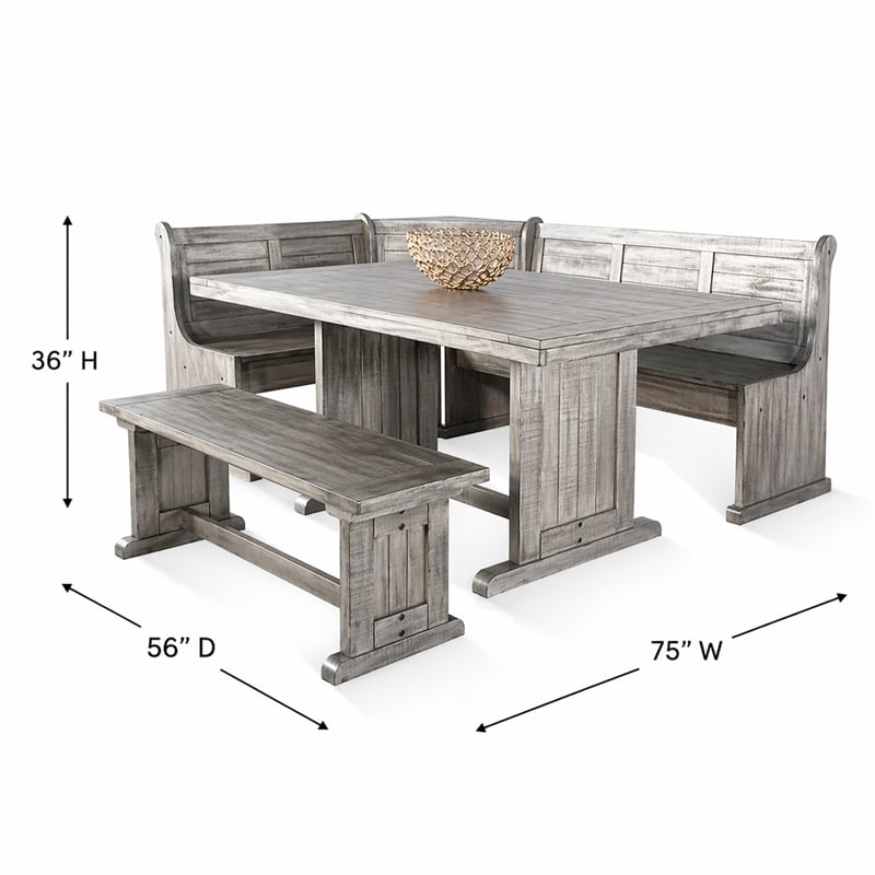 Pemberly Row Modern Alpine Gray Wood Breakfast Nook Dining Set