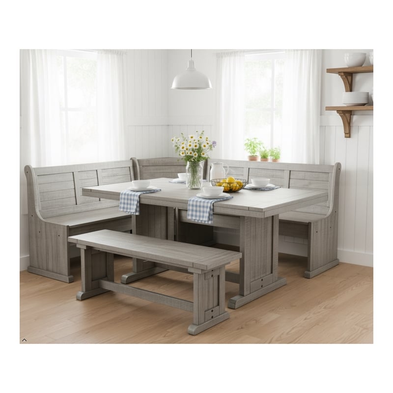 Pemberly Row Modern Alpine Gray Wood Breakfast Nook Dining Set