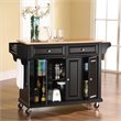Pemberly Row Natural Wood Top Kitchen Cart in Black / Natural