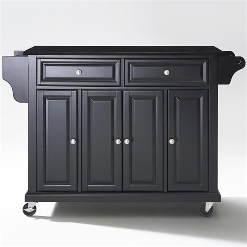 Pemberly Row Traditional Solid Granite / Wood Kitchen Cart in Black