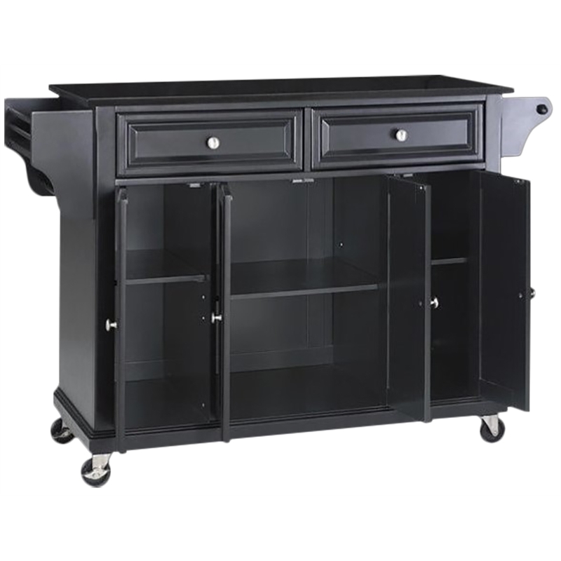 Pemberly Row Traditional Solid Granite / Wood Kitchen Cart in Black