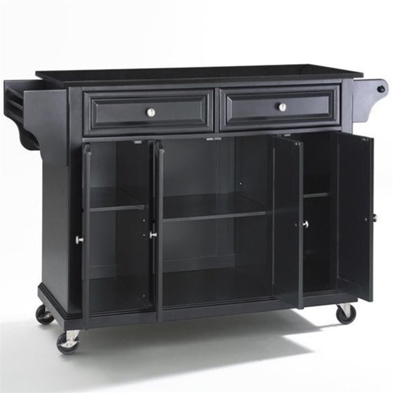 Pemberly Row Traditional Solid Granite / Wood Kitchen Cart in Black