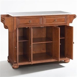 Pemberly Row Contemporary Wood Kitchen Island in Cherry / Silver
