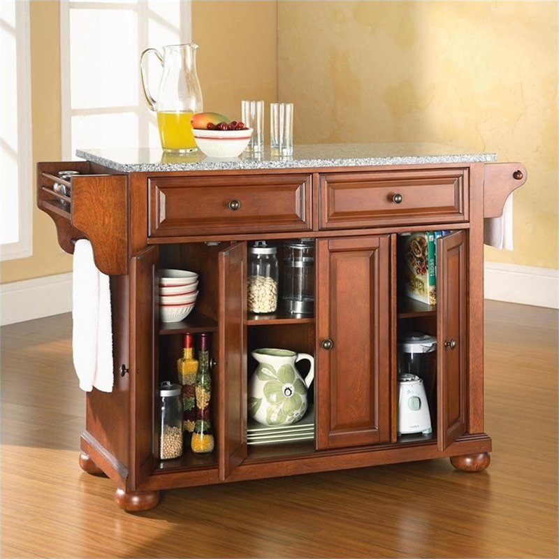 Pemberly Row Contemporary Wood Kitchen Island in Cherry / Gray