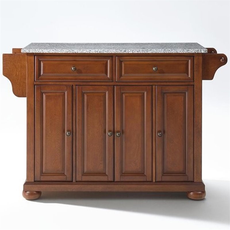 Pemberly Row Contemporary Wood Kitchen Island in Cherry / Gray