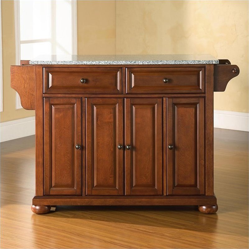 Pemberly Row Contemporary Wood Kitchen Island in Cherry / Gray