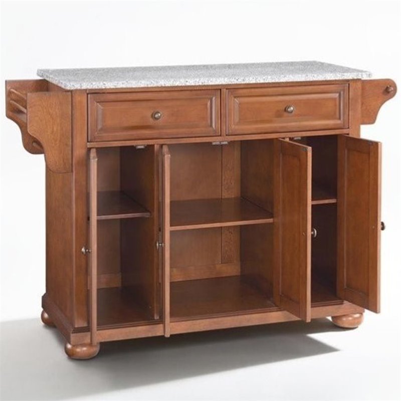 Pemberly Row Contemporary Wood Kitchen Island in Cherry / Gray