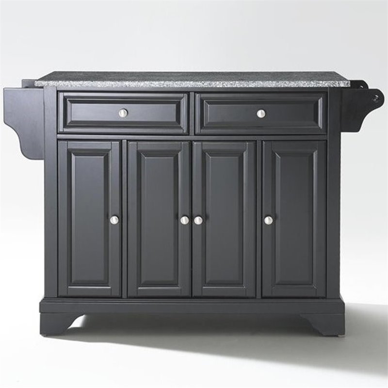 Pemberly Row Solid Granite / Wood Kitchen Island in Black / Gray