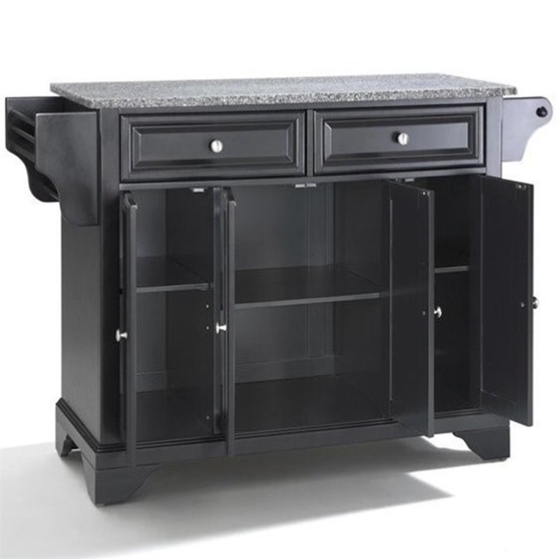 Pemberly Row Solid Granite / Wood Kitchen Island in Black / Gray