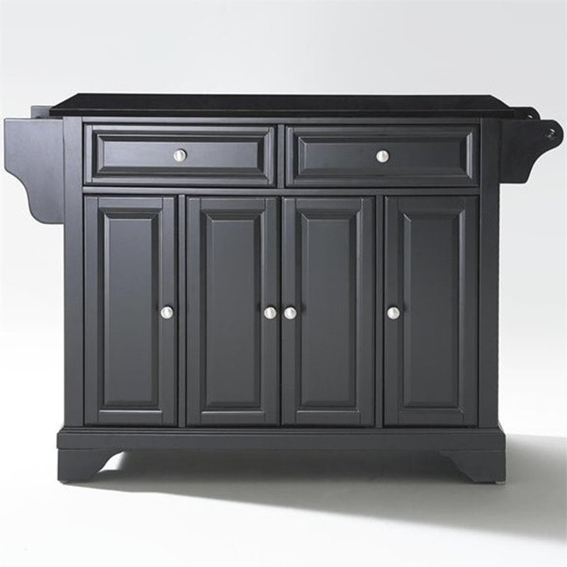 Pemberly Row Modern Solid Granite / Wood Kitchen Island in Black