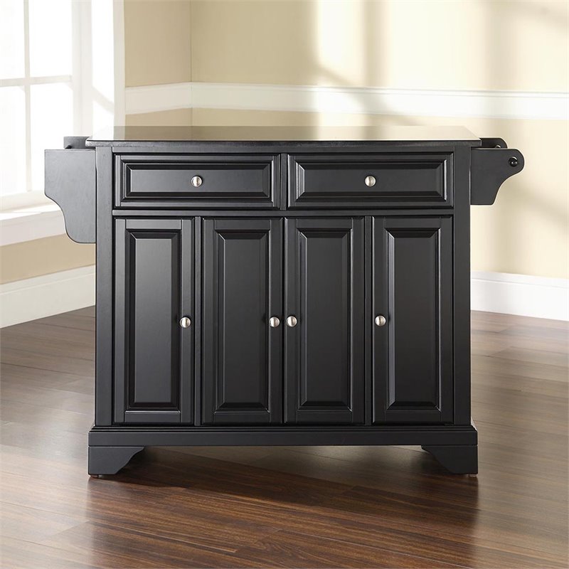 Pemberly Row Modern Solid Granite / Wood Kitchen Island in Black