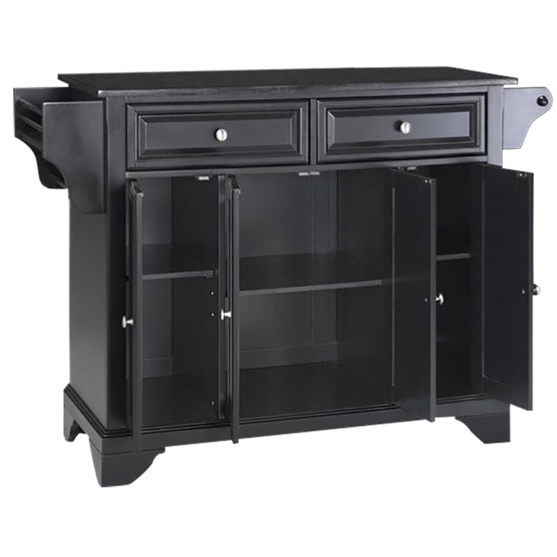 Pemberly Row Modern Solid Granite / Wood Kitchen Island in Black